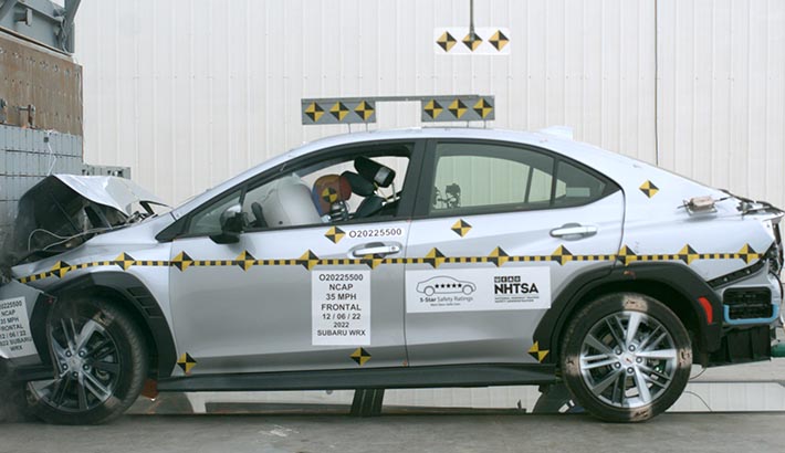 NHTSA crash test of the 2022 Subaru WRX