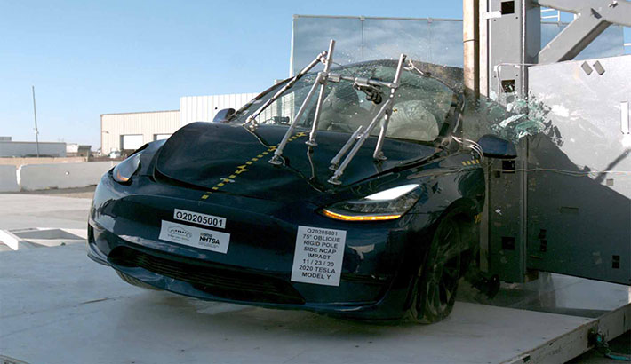 NHTSA Side pole test of the 2023 Tesla Model Y Later Release